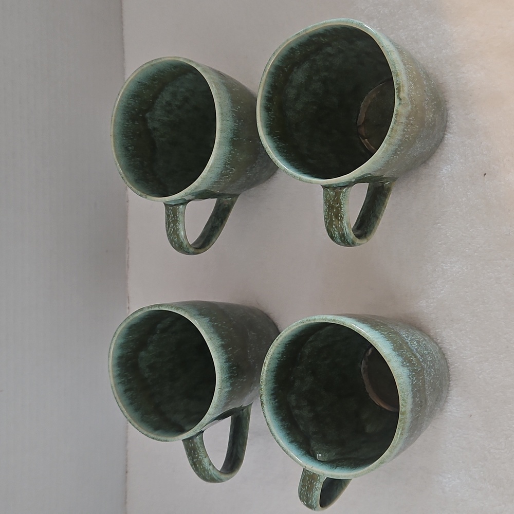 Williams Sonoma Green Cyprus Reactive Glaze Mid-Century Stoneware Mugs Set of 4 - Picture 2 of 12